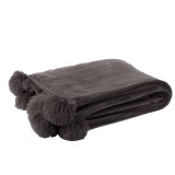 G MAMA BLANKET WITH POMPOM POLY DARK GREY - BLANKETS, TOWELS